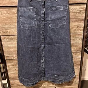 Free People Dark Blue Button-Down Midi Skirt